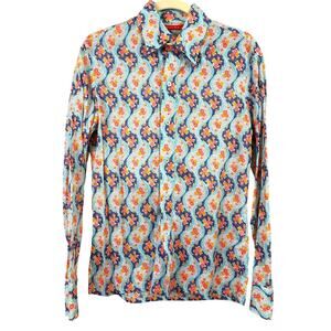 Venissac Mens S Blue Multi Floral Button Up Long Sleeve Lightweight Shirt